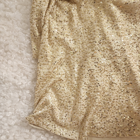 Eileen Fisher 80% Silk Cotton Sz L Vintage Gold Sequin V-Neck Top Party Evening - Picture 15 of 16